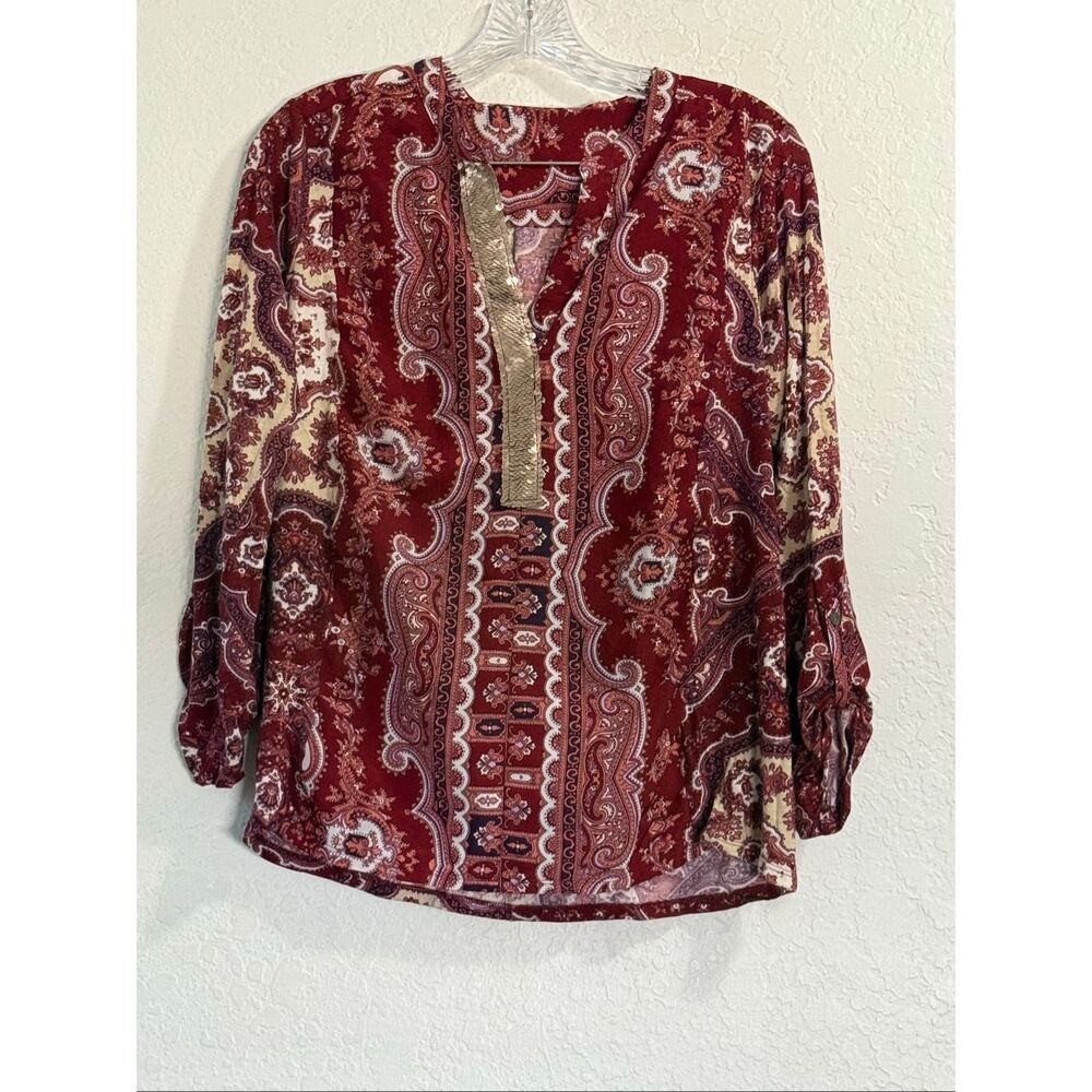 Tiny Anthropologie Paisley Boho Tunic Top Sequin Detail S festival
